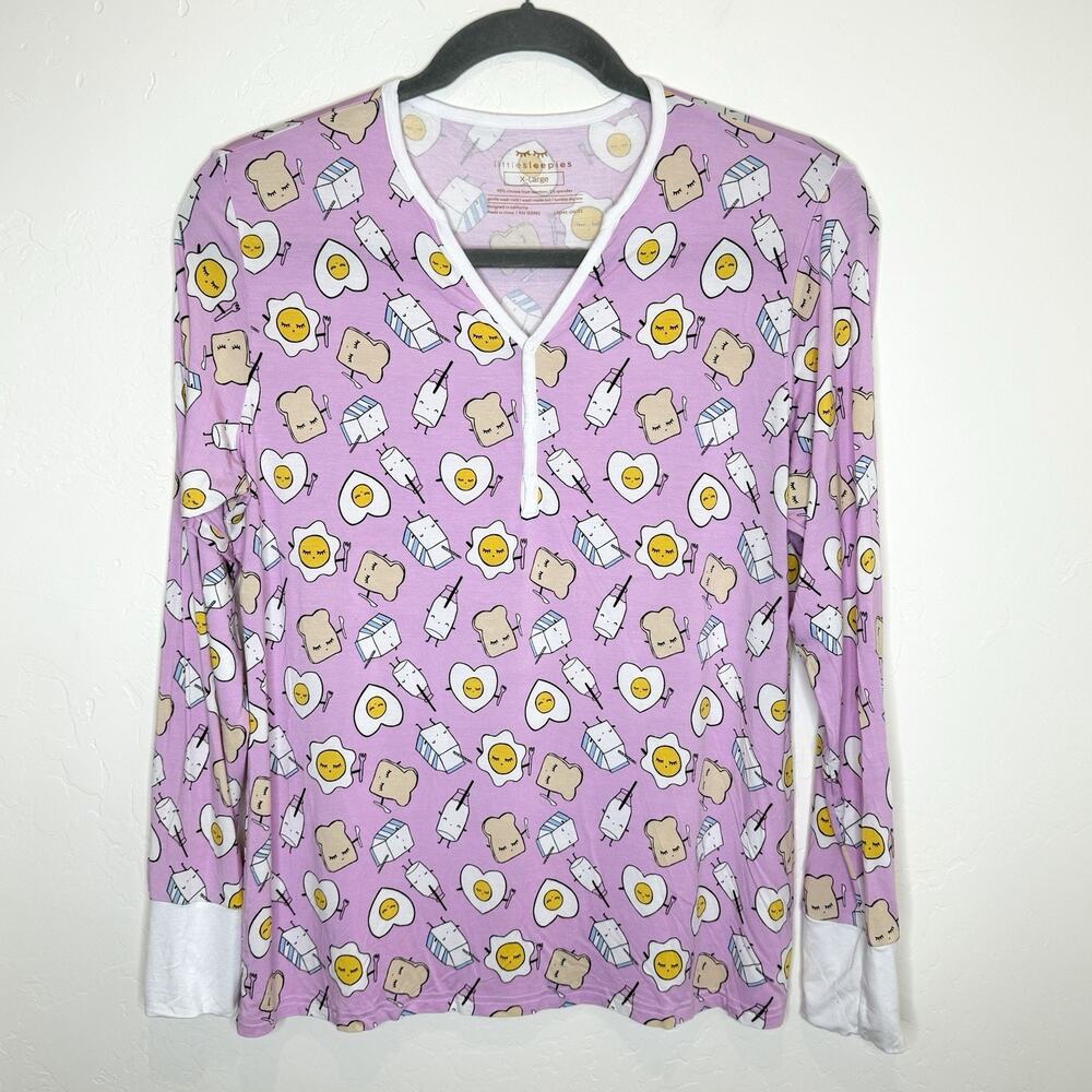 Little Sleepies Breakfast Buddies Print Pajama Top Womens XL Pink Soft Bamboo